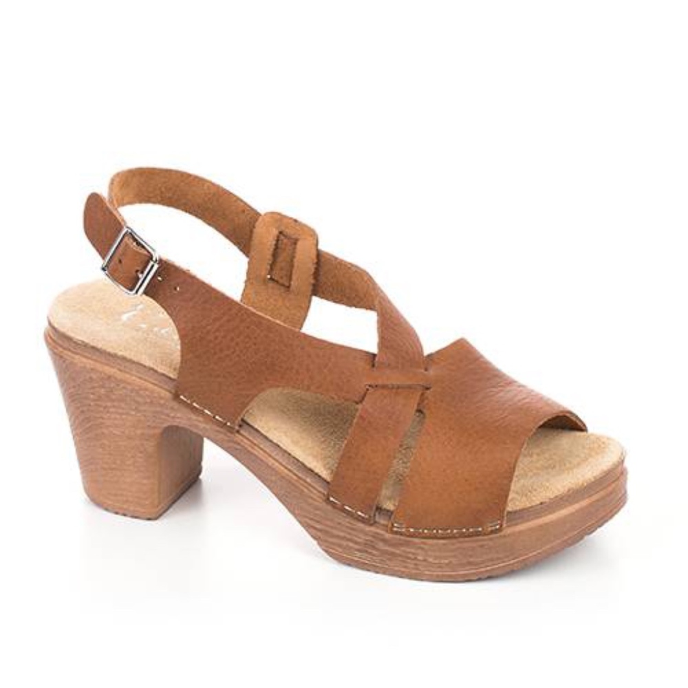 New! Calou Minna Brown Leather Clog Sandals